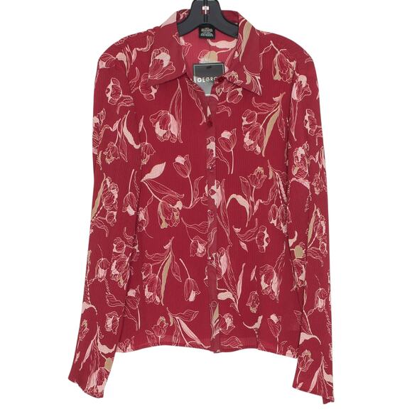 NWT Top Floral Sheer Whimsigoth Academia Cottage Romantic Button Up Red Large - Picture 1 of 6